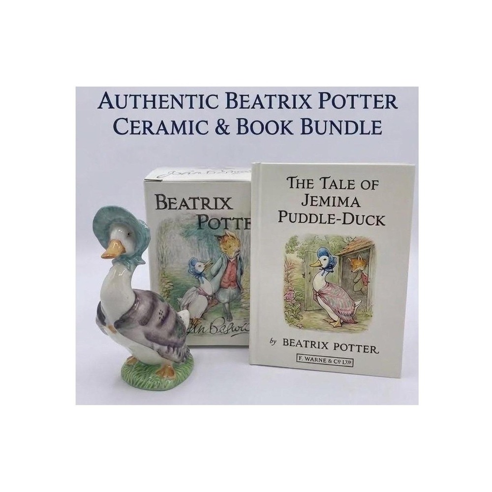 Beatrix Potter Jemima Puddle-Duck Figurine Set with Box & Book Vintage Beswick